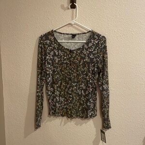 NWT GIRLS XL 14 / 16 ART CLASS GREY RIBBED FLOAR LONG SLEEVE SHIRT​​​​​​​